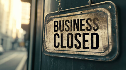 Fototapeta premium Business closed sign on a shop. Inflation, foreclosure, economy and job loss concept