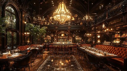 Obraz premium Interior of a luxury restaurant. 3d rendering. Computer digital drawing.