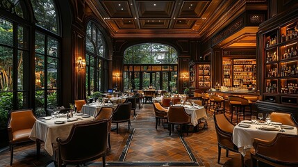 Fototapeta premium Interior of a luxury restaurant. 3d rendering. Computer digital drawing.