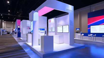 Clean exhibition booth with informational displays and promotional items for political convention