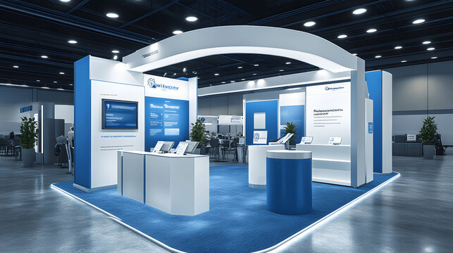 Clean exhibition booth with informational displays and promotional items for political convention