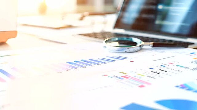 Magnifying Glass on Laptop Keyboard - Enlarging Website Traffic Metrics, Graphs, and Analytics for Blog Ranking on Internet