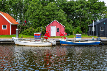 Small boats in Stauning harbor harbour at the fjord, Denmark