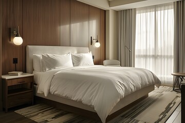 Modern and Cozy Hotel Room with Elegant Design and Natural Light