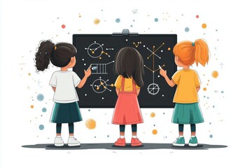 Fototapeta premium Fun science fair, kids presenting projects, flat design illustration, No logo, No Trademark, No text, minimal concept with copy space for stock photo