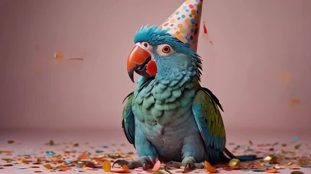 Cute bird parrot on a colored background, birthday