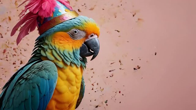 Cute bird parrot on a colored background, birthday