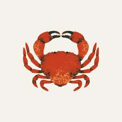 Red crab vector illustration in simple flat style isolated on white background. 