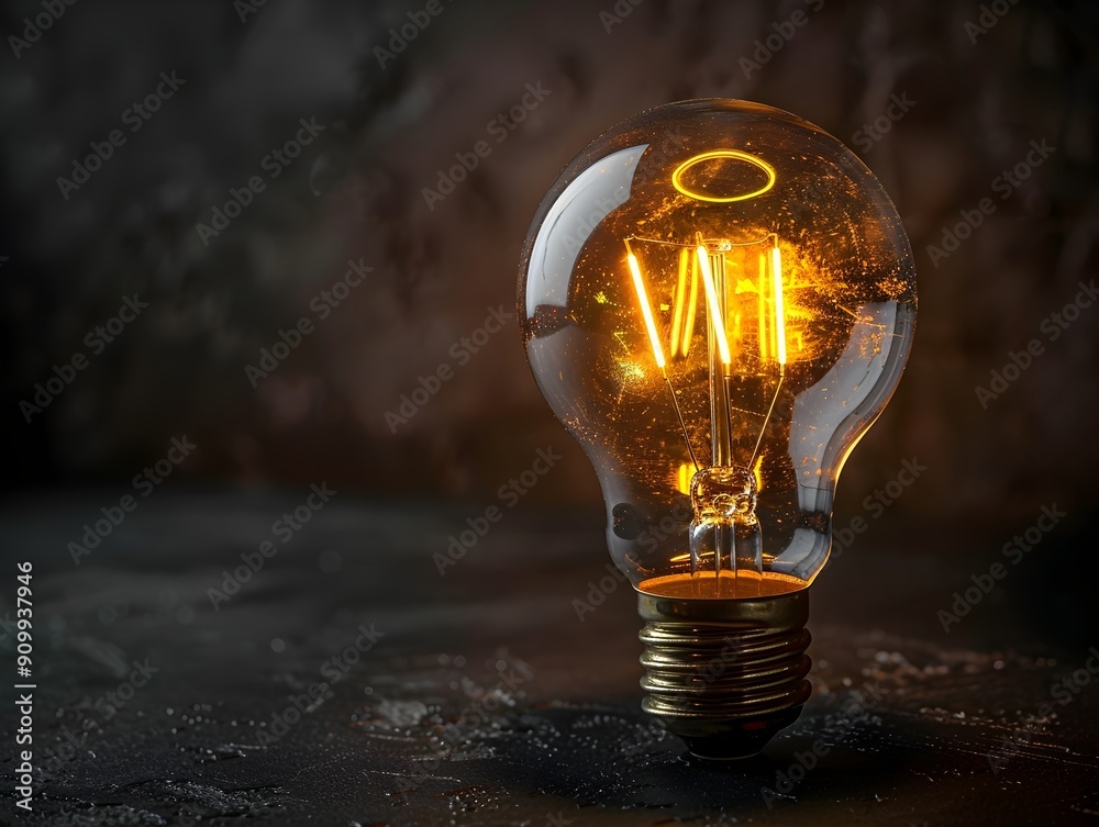 Poster illuminating ingenuity a light bulb with a clock within representing the timely emergence of great i
