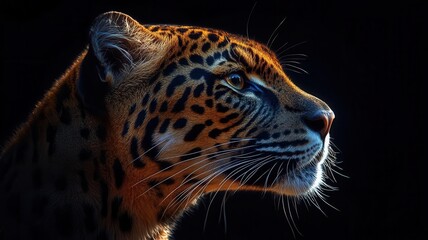 Majestic leopard portrait highlighting stunning features and vibrant spots against a dark background.