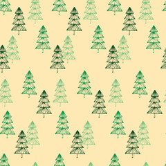 Obraz premium Seamless pattern with doodle Christmas trees. Christmas trees are hand drawn. Vector illustration. It can be used for textiles, wrapping paper