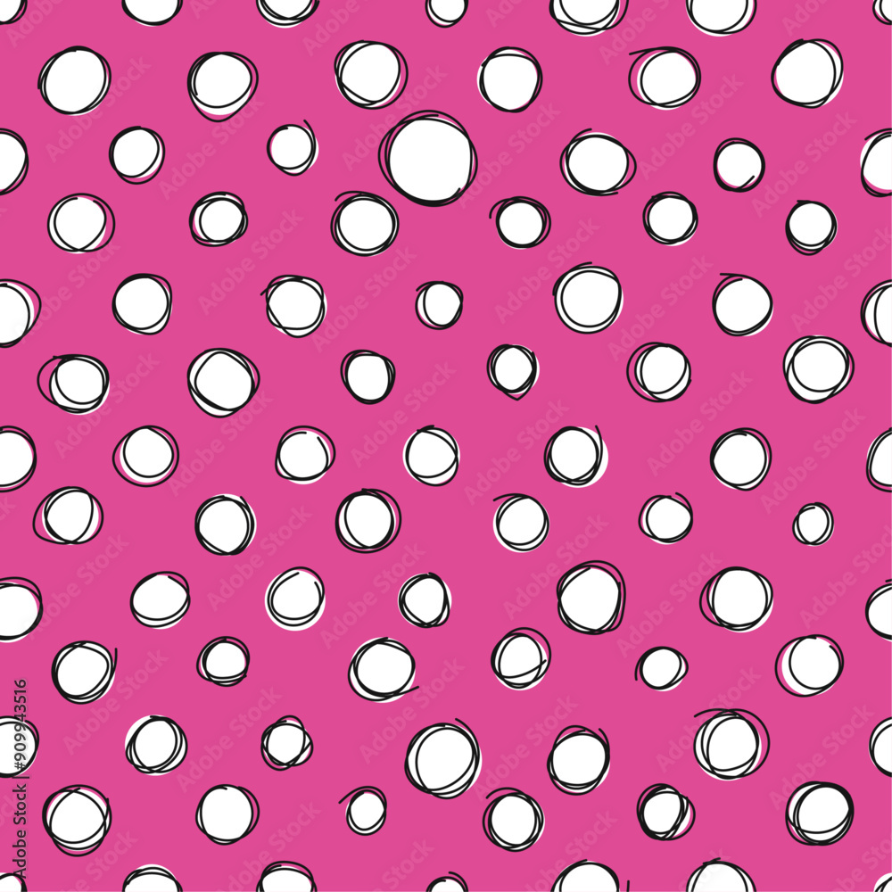 Aufkleber pink background and white polka dots. vector seamless pattern with white stylish polka dots.