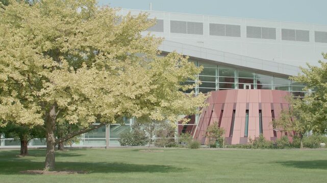 Brody Hall on the campus of Michigan State University in East Lansing, Michigan with stable medium shot.
