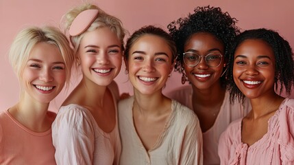Fototapeta premium Diverse Group of Smiling Women Embracing Diversity, Equity, and Inclusion in a Modern Business Setting