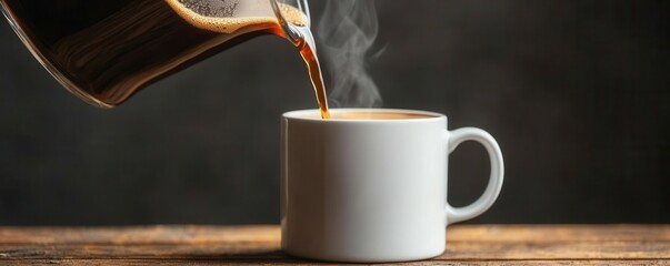 Freshly brewed coffee pouring into a mug, essential morning ritual
