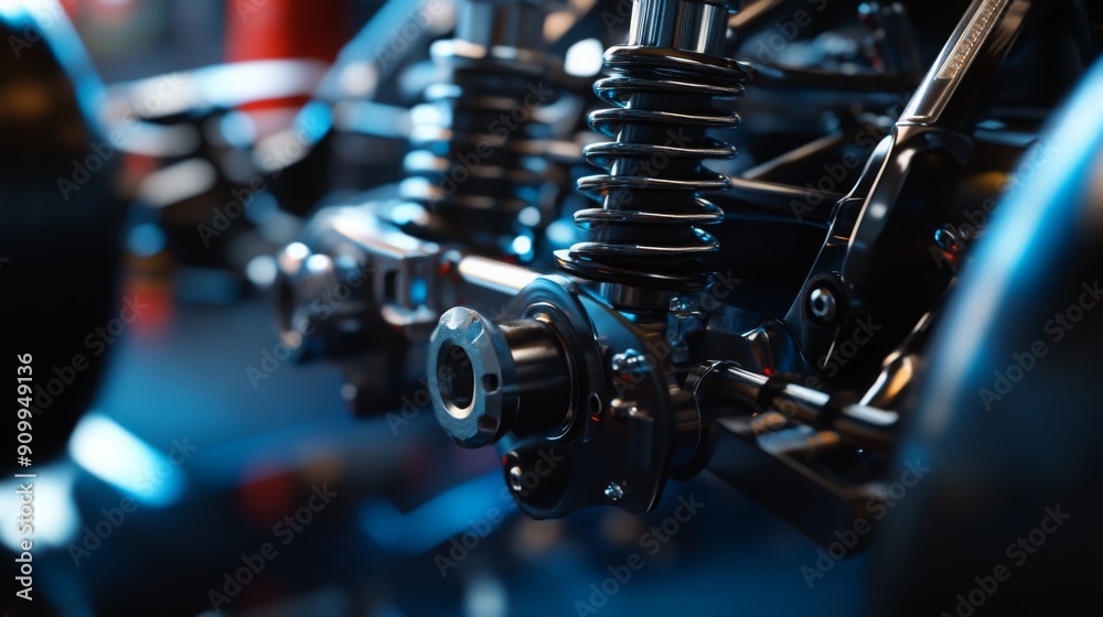 Aufkleber a detailed view of a sophisticated suspension system showcasing spring coils and components in an au