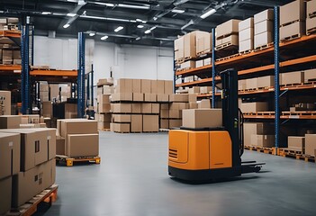 logistic warehouse automated delivery center vehicle guided technology factory arm automatic automation autonomous box cardboard carrier carrying concept