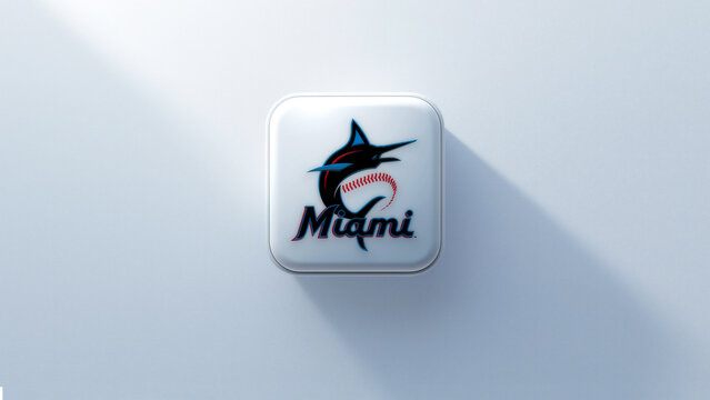 Miami Marlins team logo 3d icon casting a shadow on a white background