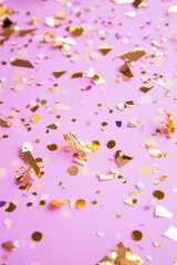 Naklejka premium different shape golden foil confetti on a pastel purple background