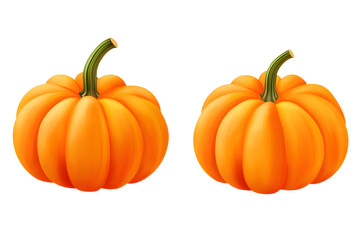 Obraz premium Two cartoon bright orange pumpkins with green stems element isolated on a transparent background
