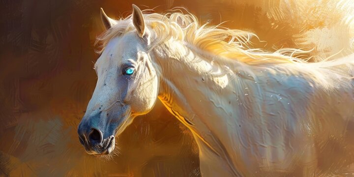 Cremello horse with striking blue fish eye