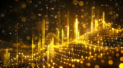 Sleek Golden Digital Data Visualization Chart with Grid Lines for Financial Analytics