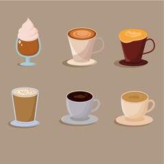 Illustration of various types of coffee drinks