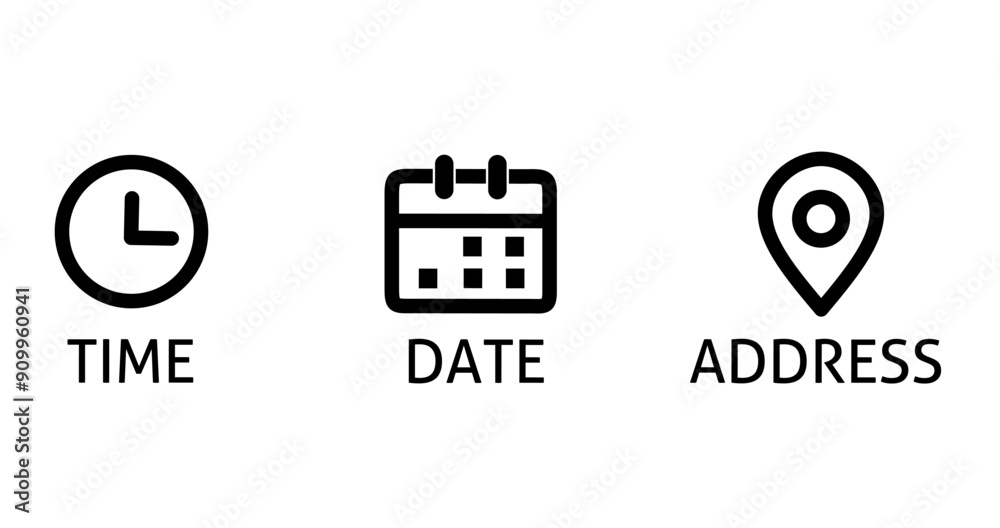 Wall mural vector collection of time,date and address icons on white background