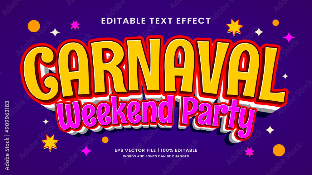 Wall mural carnaval weekend party editable text effect. retro vintage editable text effect style