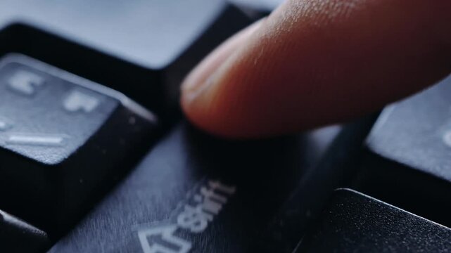 Close-up of a key on the keyboard shift , Macro shot of  Shift button on keyboard, Keyboard button Shift