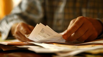 Stressed Man Surrounded by Bank Statements Illustrating Debt Imprisonment