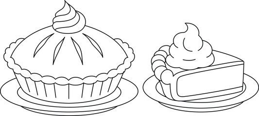 Thanksgiving pie outline coloring page. Thanksgiving hand drawn colouring