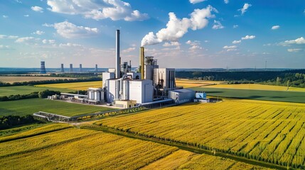 brown cole power station energy industry on agriculture landscape in summer. AI generated illustration