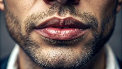 Fototapeta premium close up of a man`s lips with a beard and mustache