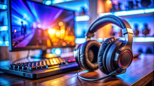 gaming devices, gamer table with neon light, gaming atmosphere