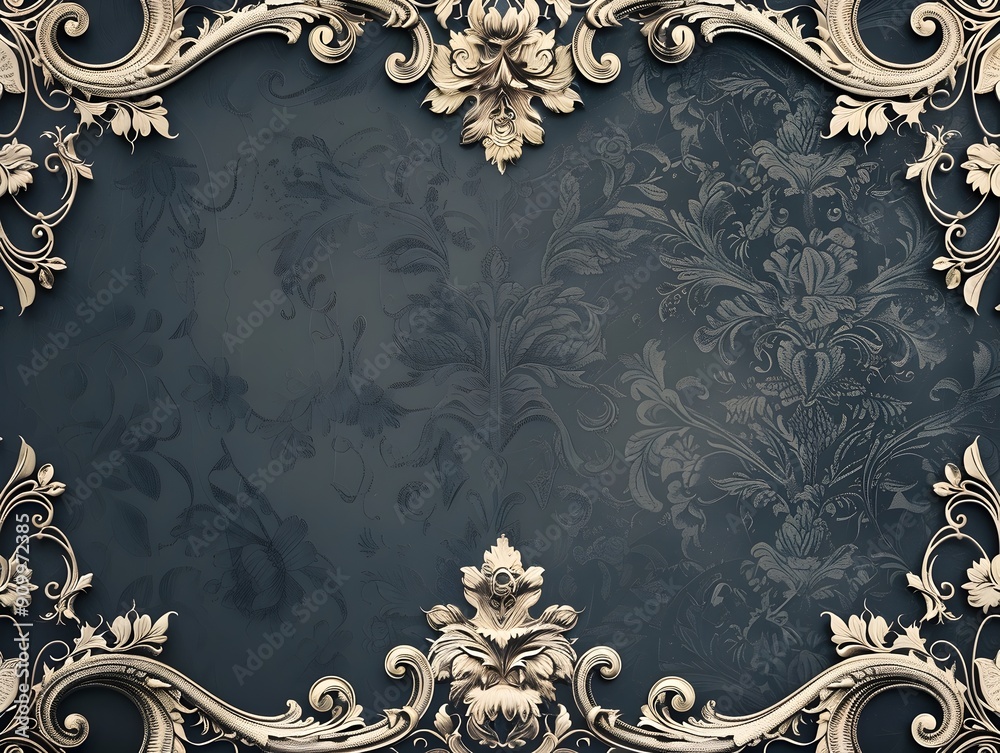 Poster elegant scroll frame with intricate patterns for formal invitations or decorative backgrounds