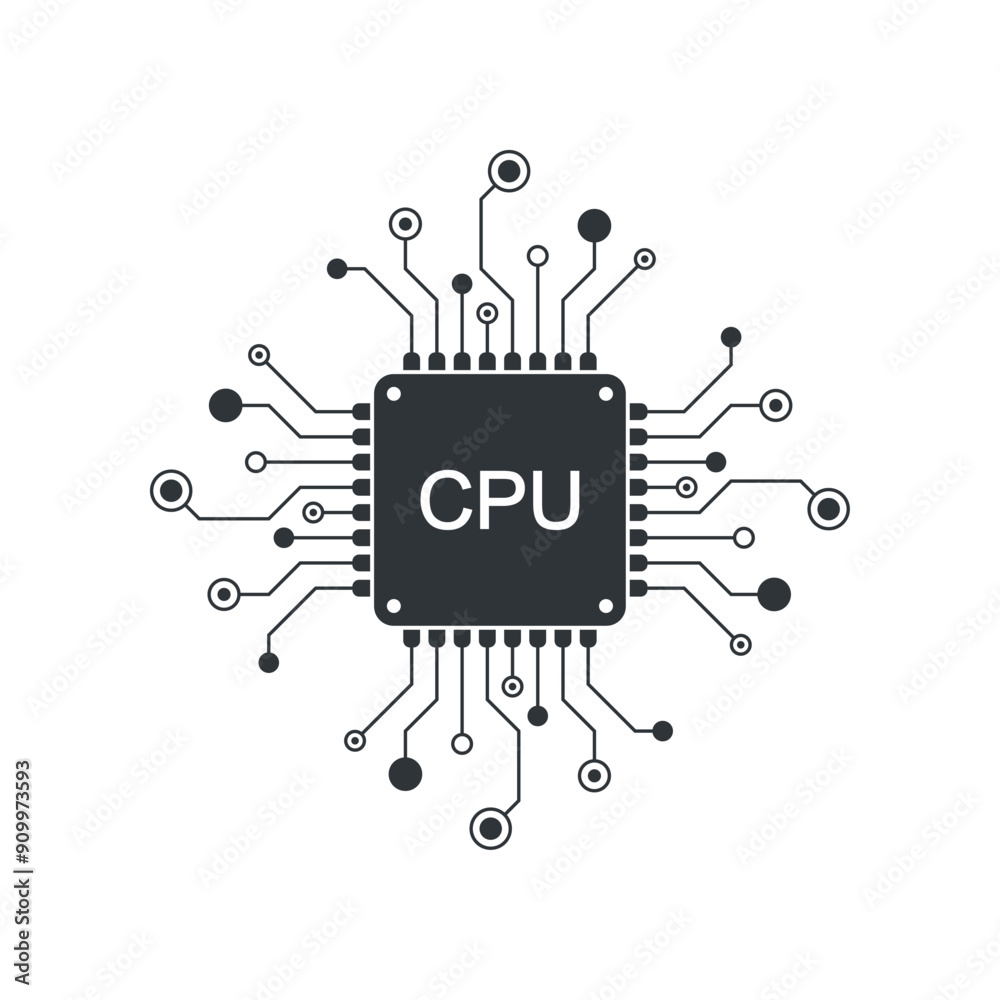 Aufkleber Digital chip CPU. Semiconductor technology concept. Tech Futuristic Template. Quantum computer database concept.