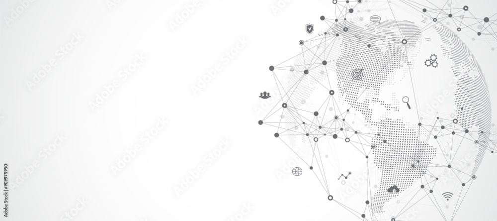 Poster Global network connection banner design template. Header social network communication in the global business concept. Big data visualization. Internet technology
