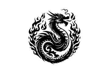Dragon illustration silhoutte vector style with Wiite Background 