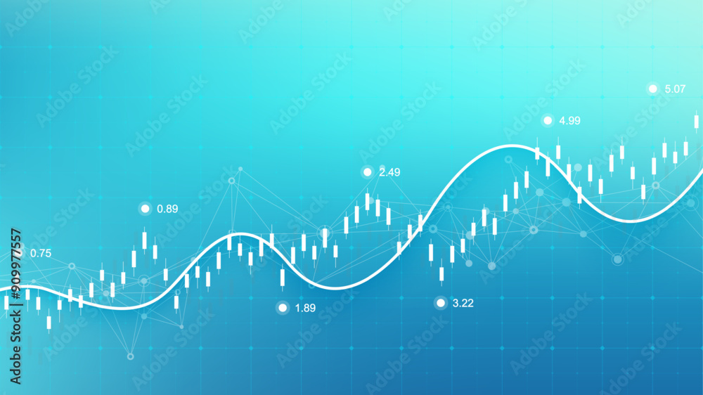 Poster Financial data graph chart background. Business background with candlesticks chart for reports and investment. Financial market trade concept. Vector illustration