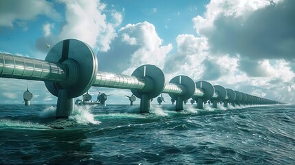 hydroelectric power is renewable green energy powered by turbines and the tides of the sea. AI generated illustration