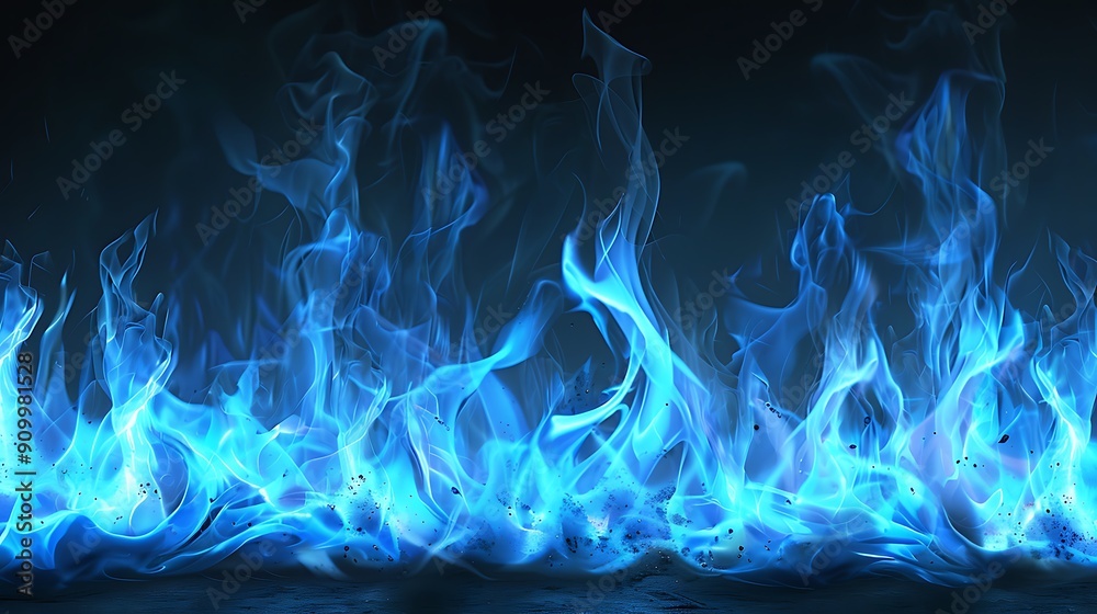 Wall mural Abstract Blue Flames on Dark Background