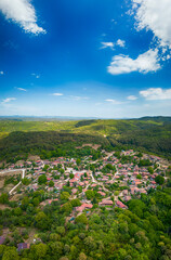 Drone view over Brashlyan village in Bulgaria just near the border with Turkey. It's a popular village for quiet vacation.