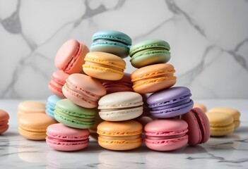 Colorful macarons neatly arranged side by side, showcasing various shades and flavors. This elegant arrangement of French cookies adds charm to any event and is perfect as a sweet accent.