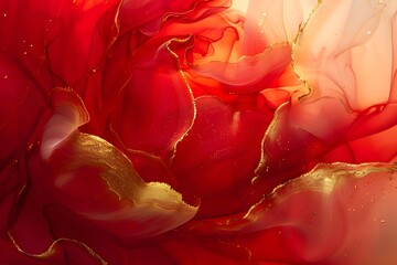 Modern Marble Effect: Contemporary Red and Gold Art for Advertising