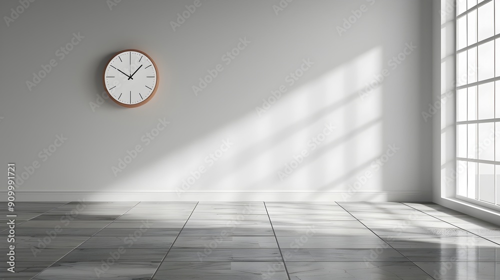 Poster Sleek Minimalist Clock Adorning Plain White Wall with Natural Lighting Concept