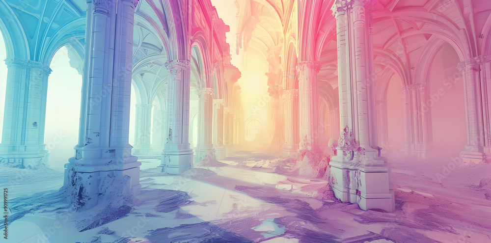 Canvas Prints Dreamlike Pastel Cathedral Illustration