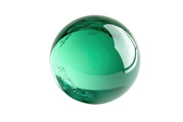 Glossy green sphere with clear reflections isolated on transparent background. perfect for design, 3D modeling, and abstract art projects.