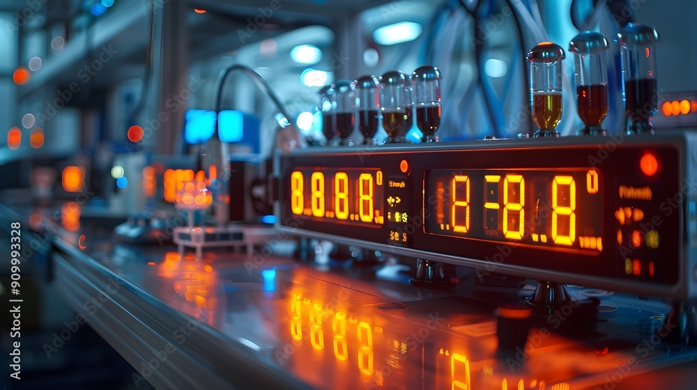 Poster digital timer counting down seconds in high tech laboratory representing time concept