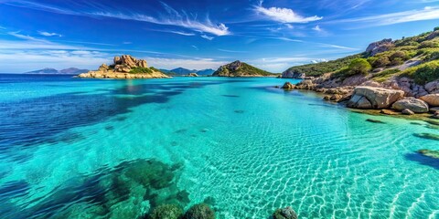 Beautiful view of the crystal-clear blue sea in South Sardinia, Italy , Sardinia, Italy, sea, beach, clear water